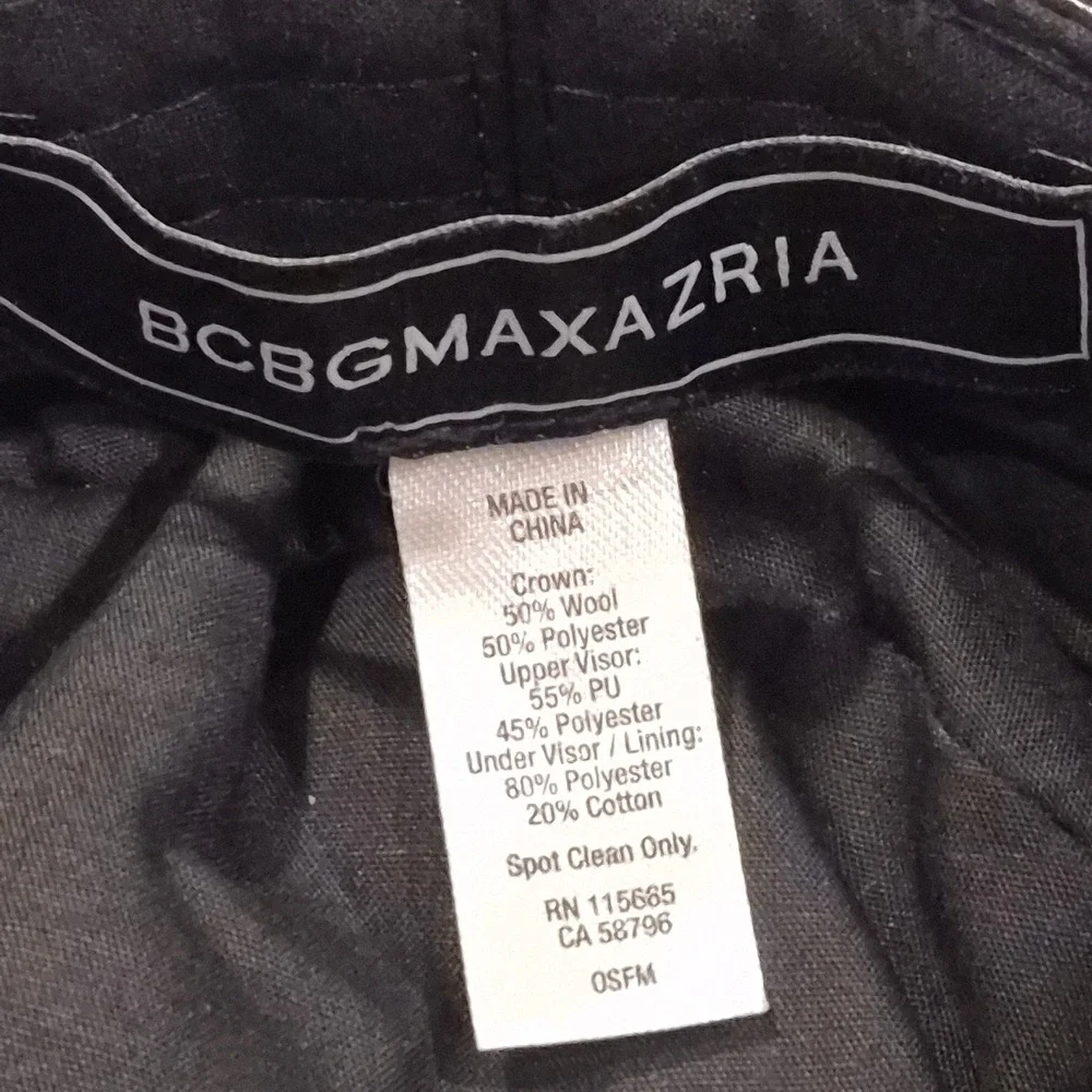 BCBGMAXAZRIA Black Wool Blend Baker Boy Hat Croc Embossed Faux Leather Trim OSFM